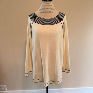 Zenergy By Chicos Women's Cream With Navy Striped Boatneck Sweater Size 2